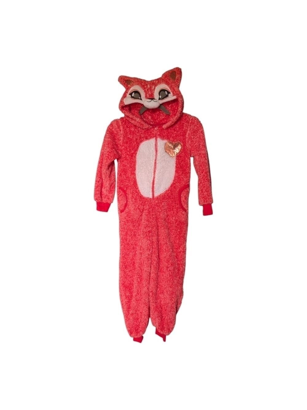 🎃 XS (6) • FunzieTime • Kids Red Fluffy Plush Fox Onesie Pyjama Costume